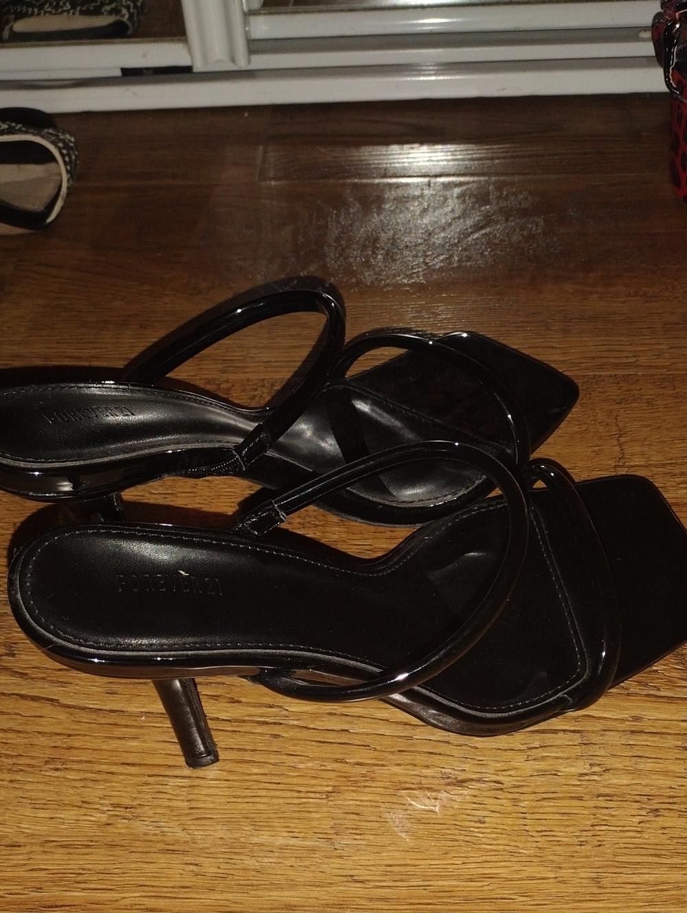Forever 21 Black Strappy Square-Toe Heeled Sandals